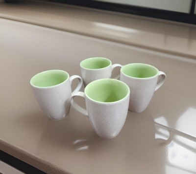 Aangan Esthetics White-Green Dual Tone Set of 4 Ceramic Coffee Mug(220 ml, Pack of 4)
