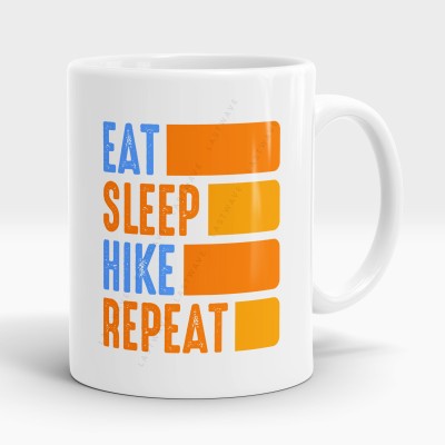 LASTWAVE Eat Sleep Hike Repeat Design 3, Graphic Printed 325ml Ceramic Coffee Mug(325 ml)