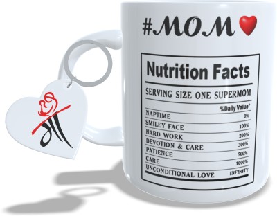 THE HATKE STORE Mom Nutrition Facts Mothers Day Cup with Free Keychain Best Gift For Maa,P27 Ceramic Coffee Mug(350 ml)