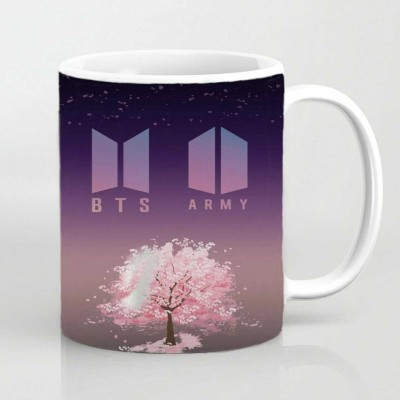 Manorath bts army white printed ceramic coffee mug............... Ceramic Coffee Mug(345 ml)