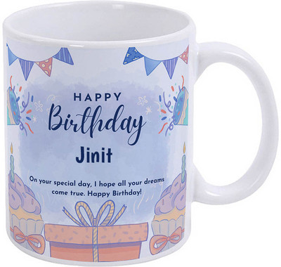 GIFTUATION Happy Birthday Jinit / Gift for Birthday Ceramic Coffee Mug(325 ml)