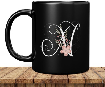 TrendoPrint Letter N Alphabet BlackMug | Best Gift for your Loved Once on their Special Day Ceramic Coffee Mug(350 ml)