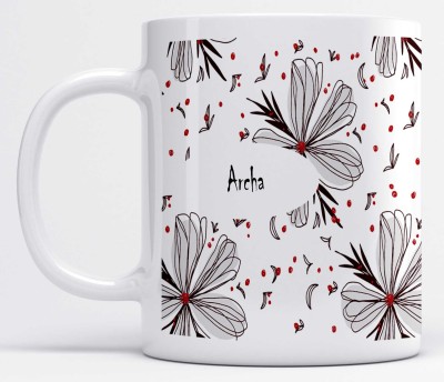 LOROFY Name Archa Printed Flower Forest Design Ceramic Coffee Mug(350 ml)