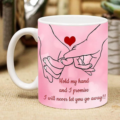 Haniza Hold My Hands Printed Coffee 350 ml Ceramic Coffee Mug(350 ml)