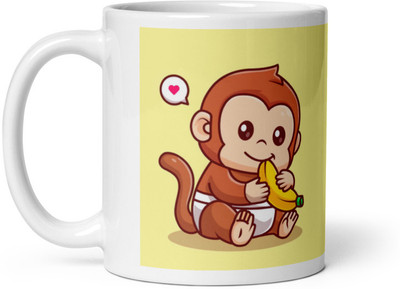 Mr UVD Baby Monkey Eating Banana Ceramic Coffee Mug(350 ml)