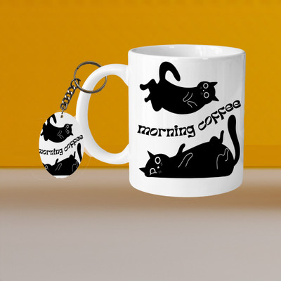 VM MALL 101_VM Be Happy L-O Ceramic Coffee Mug(325 ml, Pack of 2)