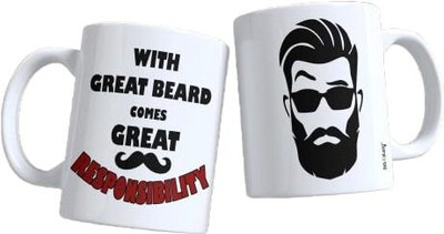 Get Fatang Great Beard Equals Great Responsibility Love Printed Ceramic Coffee Mug(350 ml)