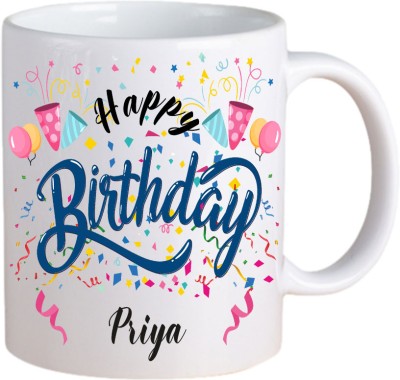 Aashray Gifts Happy Birthday Priya Printed Ceramic Coffee Mug(350 ml)