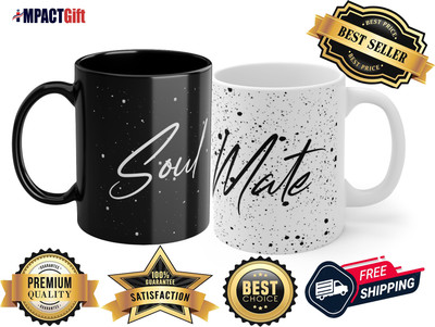 iMPACTGift Soul Mate Coffee for Husband Wife On Anniversary Birthday Valentine Gifts Ceramic Coffee Mug(330 ml, Pack of 2)