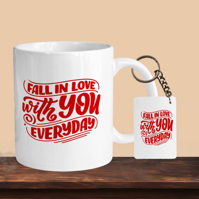 VM MALL 101_Fall In Love With You R-R Ceramic Coffee Mug(330 ml, Pack of 2)