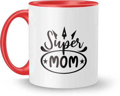MUGKIN Happy Mothers day Printed Inner & Handle Red Coloured Ceramic 350ML (momR56) Ceramic Coffee Mug(350 ml)