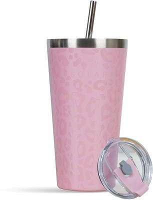 Solara Vacuum Insulated with Straw and Lid for Hot and Cold, Pink Leopard, Stainless Steel Tumbler(475 ml)