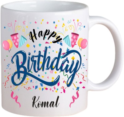 Aashray Gifts Happy Birthday Komal Printed Ceramic Coffee Mug(350 ml)