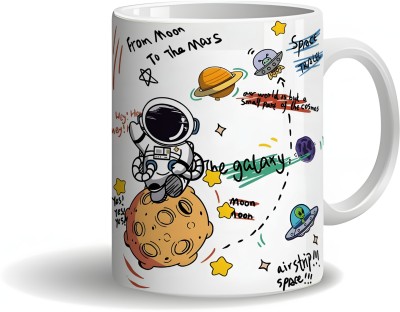 Kreative Coffee with Astronaut Print, Featuring Cute Astronauts on The Moon, White Ceramic Coffee Mug(350 ml)