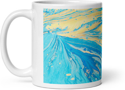 Cheeksy Blue and Yellow Abstract Pattern Ceramic Coffee Mug(350 ml)