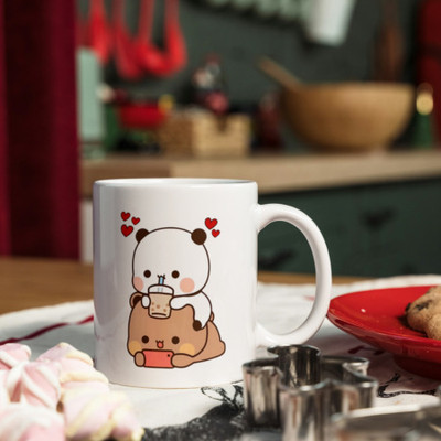 Zipcartz Bubu Dudu Friendship/Love Print White Ceramic Coffee Cup | Anniversary Gift Ceramic Coffee Mug(300 ml)