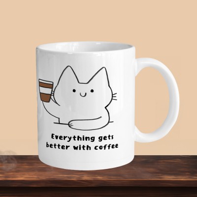 VM SHOPPING MALL Everything Gets Bettwer With Coffee R Ceramic Coffee Mug(330 ml)