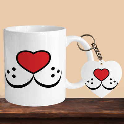 VM MALL 101_Cat Face R-H Ceramic Coffee Mug(330 ml, Pack of 2)