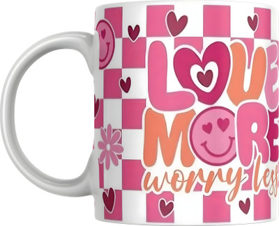 sublix Love More Printed IMPORTED Ceramic coffee mug for Gifting Ceramic Coffee Mug(330 ml)