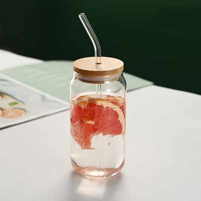 KEITSI Ice Juice Drinks Glass Can with Straw for Milk Glass Coffee Mug(500 ml)