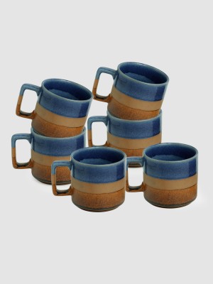 ExclusiveLane Caramel Blues' Hand Glazed Studio Pottery Ceramic Coffee Mug(360 ml, Pack of 6)