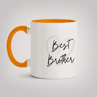 MOTIVATE BOX Ceramic Orange Inner Colour Coffee printed design Best Brother Ceramic Coffee Mug(330 ml)