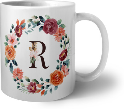 Phirki Studio Floral Alphabet R Ceramic Coffee Mug(325 ml)