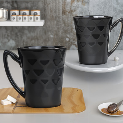 Moon Dust Black Diamond Cut Ceramic, Stoneware Coffee Mug(300 ml, Pack of 2)