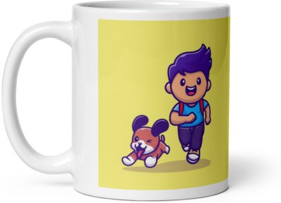 Dr Farfar Cute Boy With Cute Puppy (Dog) Ceramic Coffee Mug(350 ml)