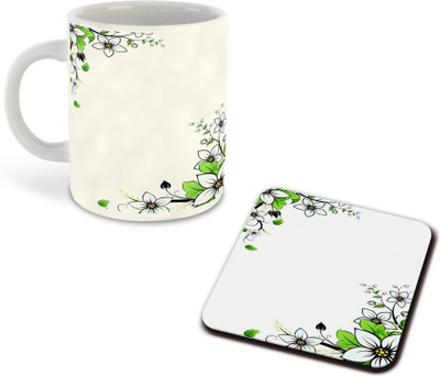 whats your kick new-wyk_Flower Printed White Coffee With Coaster - D25 Ceramic Coffee Mug(325 ml)