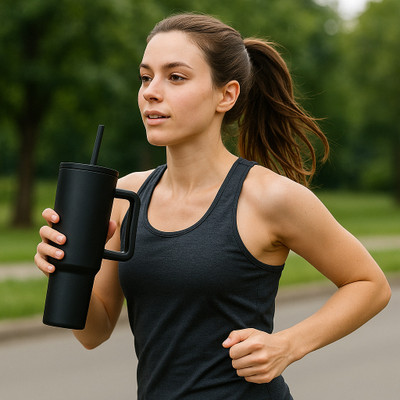 Captain India Black Spill Proof Tumbler with Handle – Travel Coffee Stainless Steel Tumbler(1200 ml)