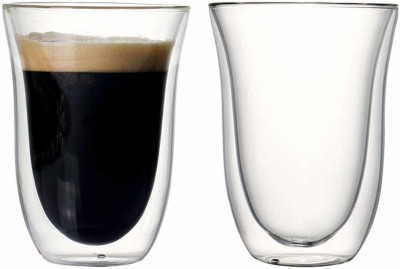 Baskety Double Wall Insulated Glass Espresso Cups, 270ml Set of 2 i09 Glass Coffee Mug(270 ml, Pack of 2)