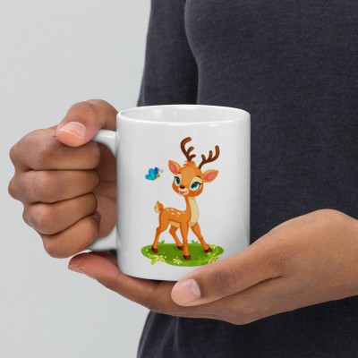 Mr UVD Deer With Butterfly Ceramic Coffee Mug(350 ml)