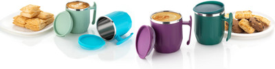 MAGICSPOON Stainless Steel Coffee(300 ml) (Pack of 4) (Sky Blue, Purple ,Green, Pista) Stainless Steel Coffee Mug(300 ml, Pack of 4)
