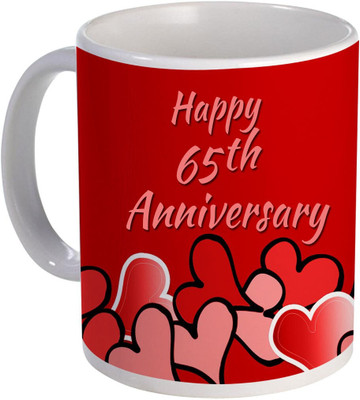 COLOR YARD happy 65th Anniversary design on white Ceramic Coffee Mug(320 ml)