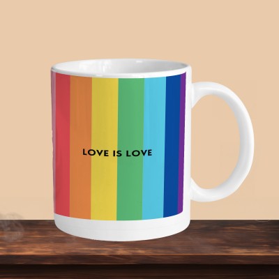 VM SHOPPING MALL Love Is Love Rainbow R Ceramic Coffee Mug(330 ml, Pack of 2)