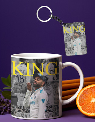 Fufufrog Mug with Keychain for RCB fan Ceramic Coffee Mug(350 ml)