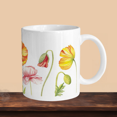 VM SHOPPING MALL Crayon Flower R Ceramic Coffee Mug(330 ml)