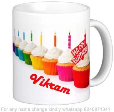 GNS Happy Birthday Gift for Vikram Cake theme Message 022 Ceramic Coffee Mug(325 ml)