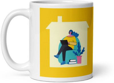 Mr UVD Girl With Work From Home Ceramic Coffee Mug(350 ml)
