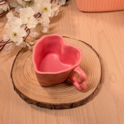 Rare Planet Handcrafted Pink Heart-Shaped Ceramic Set of 1 Ceramic Coffee Mug(300 ml)