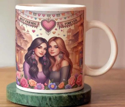 M Enterprises BFF02 Best Friend Printed Ceramic Coffee Mug(350 ml)