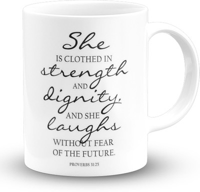 The Desi Monk Strength Printed White Microwave and Dishwasher Safe 330ml Ceramic Coffee Mug(330 ml)