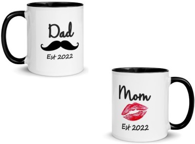 ADRON Mom And Dad Est 2022 Printed Ceramic Coffee Mug(330 ml, Pack of 2)