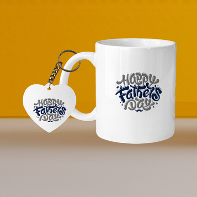 AG MALL 101_Perfect for Coffee and Tea - With Keychain VM Happy Fathers Day L H Ceramic Coffee Mug(330 ml, Pack of 2)