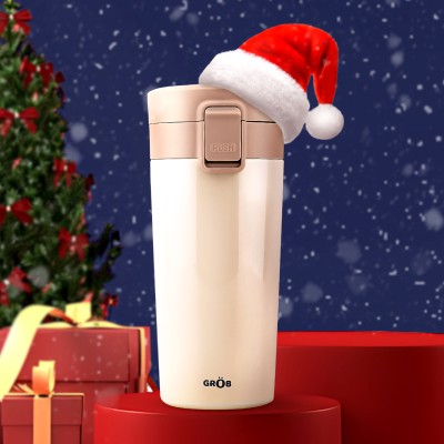 GROB Vacumax Spill Proof Insulated Travel - White Stainless Steel Coffee Mug(400 ml)