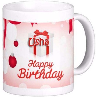 Exocticaa Happy Birthday Gift for Usha 082 Ceramic Coffee Mug(325 ml)