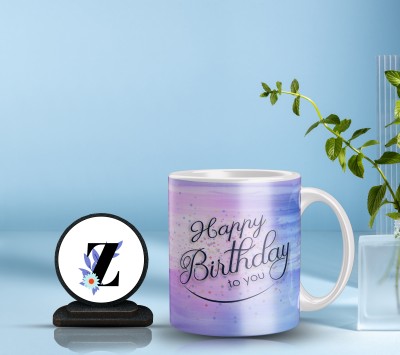 Anom Z letter Coffee with Showpiece Happy Birthday Giftset Z letter Ceramic, Wood Coffee Mug(320 ml)