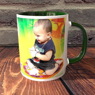 TPA4U Energetic and Fun for Kids TPD64RM8 Green Round Handle Ceramic Coffee Mug(330 ml)