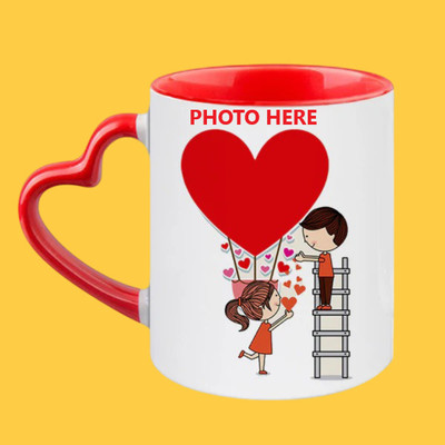 TheWhoop Custom Red Heart Photo & Keychain Gift For Anniversary, Valentine's Day Ceramic Coffee Mug(350 ml)